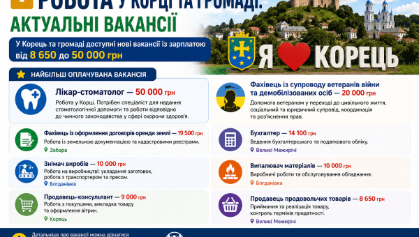 Робота у Корці та громаді: актуальні вакансії